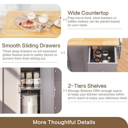 SUNLEI Kitchen Island on Wheels with Storage Cabinet & Foldable Drop Leaf, Rolling Kitchen Table, Cart Handle for Towel Rack, Drop Leaf, Portable Islands for Kitchen (Cement Gray, 39.7-INCH) - size: 39.7 INCH, style: Grey