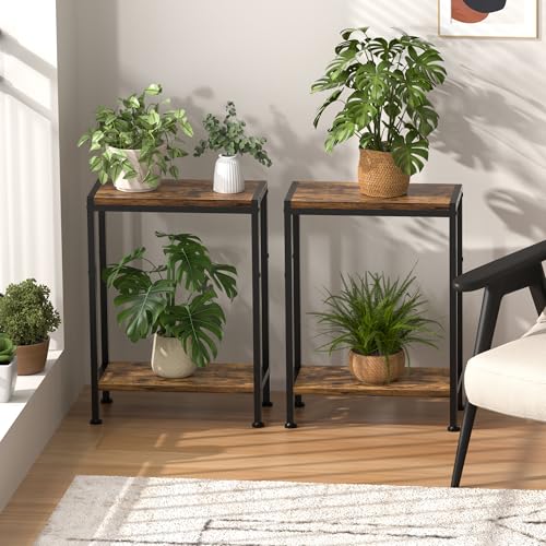 Narrow Side Table for Small Space, 2-Tier Slim End Table, Thin Nightstand, Skinny Snack Couch Table, Sofa Bedside Table in Living Room, Bedroom, Study, Kitchen and Balcony (Rustic Brown) - color: Rustic Brown, size: 2-Tier (7.9''D*17''W*22.8''H)