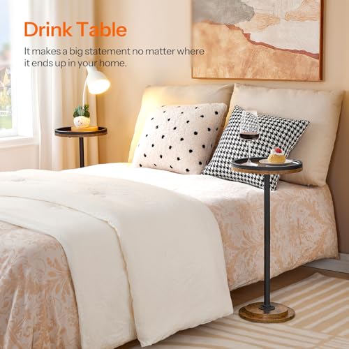 HOOBRO Small Round Side Tables, Set of 2, Drink Tables, Coffee Martini Tables with Pedestal Accent for Small Spaces in Living Room, Bedroom, Sofa Couch, Rustic Brown BF168BZP201 - color: Rustic Brown + Black