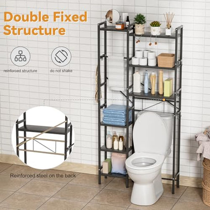 1 Set Over The Toilet Storage, 3-Tier Bathroom Laundry Storage Rack Space-Saving Organizer Household Supplies (Black-M) - color: Black-m