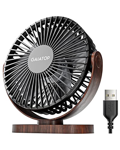 Gaiatop USB Desk Fan, 5.5 Inch Small Quiet Powerful 3 Speeds 90° Rotate, Personal Mini Portable Desktop Table Fans, Cooling for Home Office Car Travel Indoor Outdoor Wood Grain - color: Wood Grain, size: Small