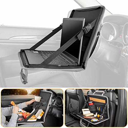 JOYTUTUS 3 in 1 Steering Wheel Eating Tray (Gray), Car Back Seat Laptop Desk, Multifunctional Office Bag, Car Work Table for Writing, Car Organizer for Kids, Commuters, Family - color: Gray, size: Large