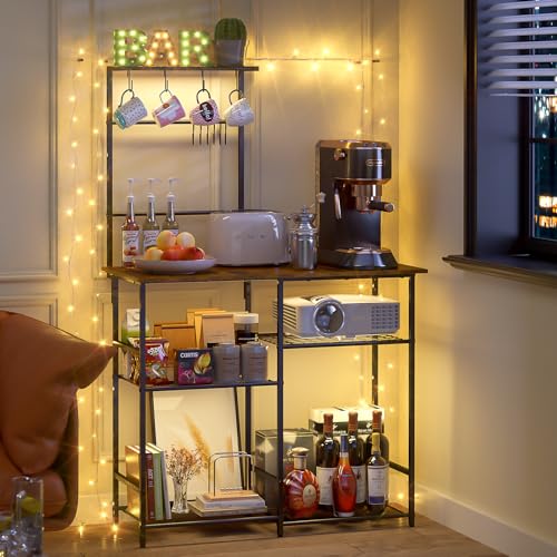 3IngSeagulls Baker's Rack for Kitchen with Storage, Microwave Stand with Adjustable Shelves and 10 S Hooks, 6-Tier Coffee Bar Station, Kitchen Shelves for Spices, Pots, Rustic Brown - color: Brown