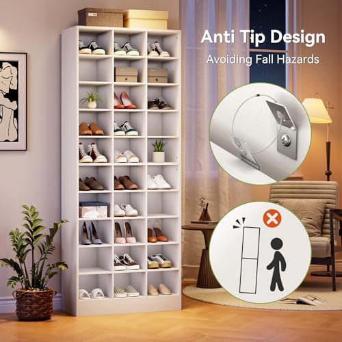 LITTLE TREE 70.9" Tall Shoe Rack, 10-Tier Freestanding Shelf, Max. Store 30 Pairs, Shoe Cabinet Organizer for Living Room, Entryway, Cloakroom, White - color: White