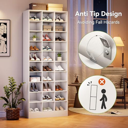 LITTLE TREE 70.9" Tall Shoe Rack, 10-Tier Freestanding Shelf, Max. Store 30 Pairs, Shoe Cabinet Organizer for Living Room, Entryway, Cloakroom, White - color: White