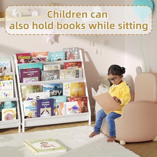 Aokitsink 4-Tier Kids Bookshelf, Book Shelf for Kids Rooms,Book Rack for Kid with Four Deep Pockets,Nursery Bookshelves for Kid' Playroom, Toddler Bookshelf as a Children's Gift - color: White