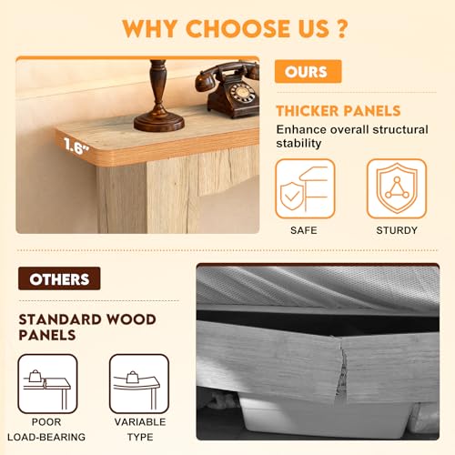 Sonharlar 51 Inch Entryway Table U-Shaped Extension, 1.6 Inch Thick Desktop Wooden Console Table with Socket Farmhouse Sofa Table for Entrance, Hallway, Living Room,Behind Couch((Natural Brown) - color: Natural Brown, size: 51IN UP