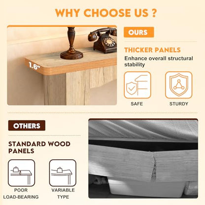 Sonharlar 51 Inch Entryway Table U-Shaped Extension, 1.6 Inch Thick Desktop Wooden Console Table with Socket Farmhouse Sofa Table for Entrance, Hallway, Living Room,Behind Couch((Natural Brown) - color: Natural Brown, size: 51IN UP