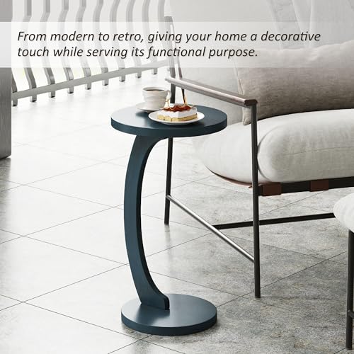 COZAYH C Shaped Round End Table for Couch Small Place, Space Saver Side Table for Sofa, Living Room, Bedside Area, Coffee and Eating Snack Tray, Dark Blue - color: Dark Blue