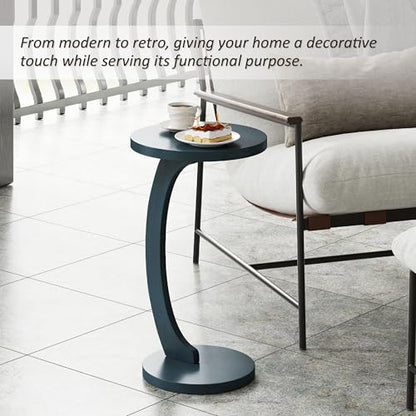 COZAYH C Shaped Round End Table for Couch Small Place, Space Saver Side Table for Sofa, Living Room, Bedside Area, Coffee and Eating Snack Tray, Dark Blue - color: Dark Blue