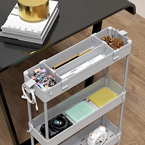 SPACELEAD Slim Storage Cart 4 Tier,Bathroom Organizer Rolling Utility,Mobile Shelving Unit Slide Out for Office, Kitchen, Laundry Room & Narrow Places,Gray - color: Gray