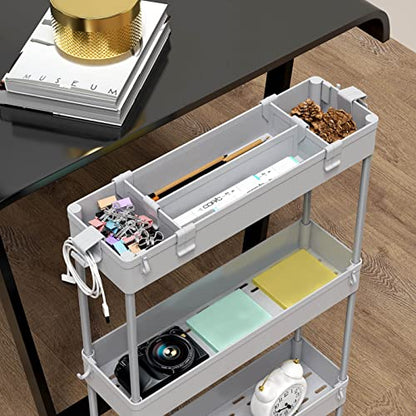 SPACELEAD Slim Storage Cart 4 Tier,Bathroom Organizer Rolling Utility,Mobile Shelving Unit Slide Out for Office, Kitchen, Laundry Room & Narrow Places,Gray - color: Gray