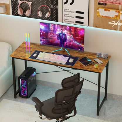 Sweetcrispy Small Computer Desk, 55" Office Writing Desk with Metal Frame & Wooden Tabletop, X-Shaped Reinforcement, Student Study Home Bedroom Table, Brown - color: Rustic Brown, size: 55-Inch