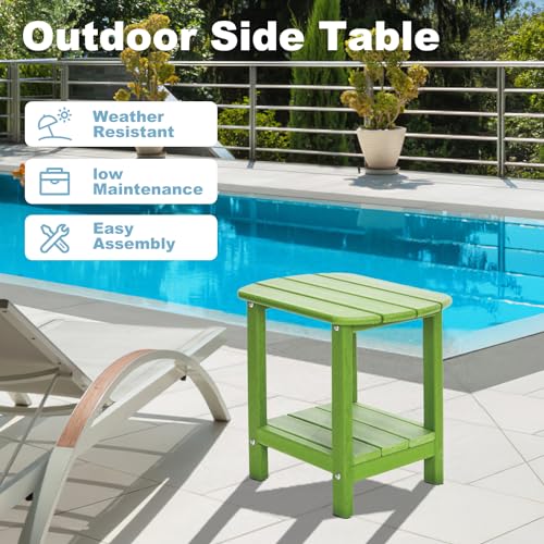 Outdoor Side Table 2 -Tier Adirondack Table HDPE Patio Side Table Weather Resistant End Table Small Outdoor Table (Lime) - color: Lime