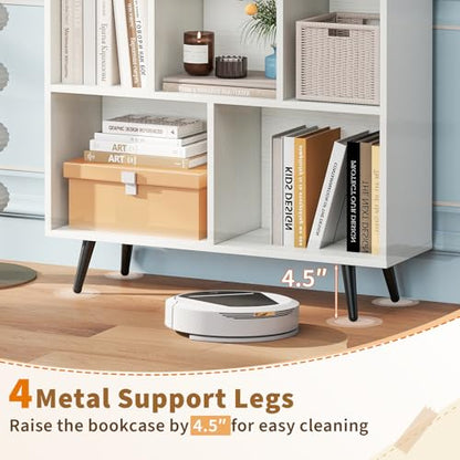 Tangkula 7-Cube Bookcase, Modern Storage Bookshelf with 4 Tapered Metal Legs & 2 Anti-Tip Kit, Freestanding Display Rack for Living Room, Study Room (White, 7-Cube) - size: Standard 7-Cube