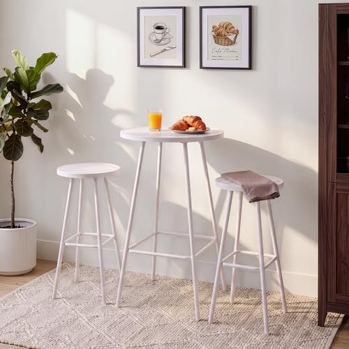 Best Choice Products 3-Piece Patio Dining Set, Bar Height, Outdoor Bistro Set, Outdoor Round Bar Table w/ 2 Bar Stools, Steel - White - color: White