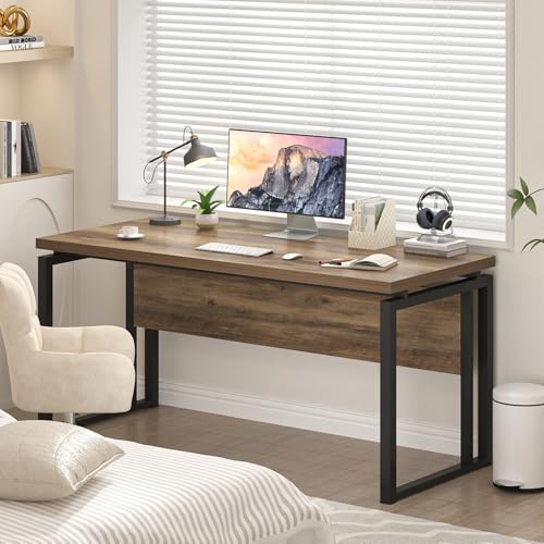EXCEFUR Modern Computer Desk for Home Office, PC Laptop Gaming Desk, Metal Wood Study Writing Table Workstations for Bedroom Living Room, 53 Inch, Rustic Oak - color: Rustic Oak