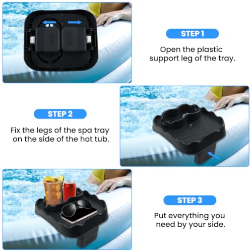 Hot Tub Table Tray Fits Width 6.7-7.8in Inflatable Spa/Pool,Gray | Foldable Hot Tub Side Table,Drink Caddy with 2 Cup Holders and Drain Holes,Non-Slip Rubber for Drinks,Phones & Snacks ﻿ - color: Gray