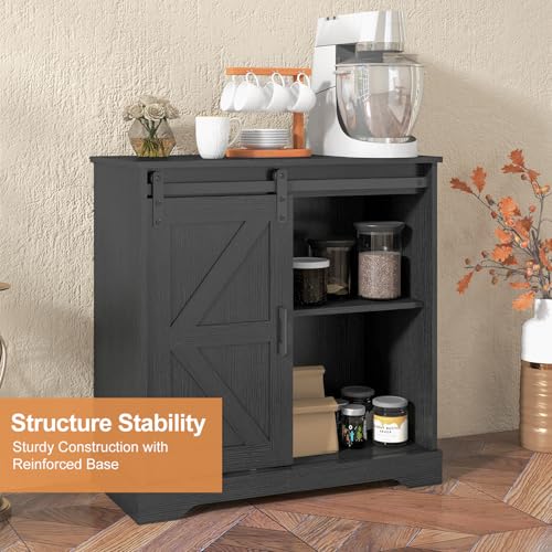 Panana Sliding Barn Door Buffet Sideboard Storage Cabinet Coffee Bar Kitchen Farmhouse Style (Black) - color: Black