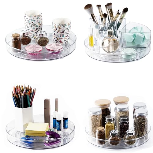 4 Pack Lazy Susan 9.2" Inch Turntable Organizer Pantry Organization and Storage Container Bins Spice Rack Cabinet Rotating Condiment for Pantry Kitchen Vanity Bathroom Jewelry Holder Clear - size: 9.25 inch 4Pack