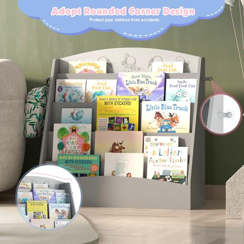 NACHES 5-Tier Kids Bookshelf - Toddler Book Display Shelves, Montessori Bookshelf for Kindergarten, Nursery, Bedrooms, Classrooms - Wooden Children Book Display, Grey - color: Grey