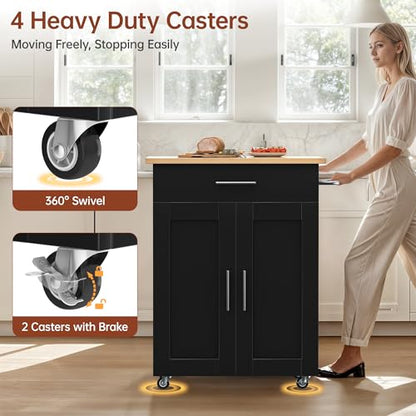 Mobile Kitchen Island on Wheels, Large Drawer, Black | On Wheels, Large Drawer, Adjustable Shelf, Towel Rack, Rolling Island Table,for Kitchen & Dining Room - size: Small Kitchen Island, style: Modern Black