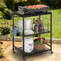 DAOUTIME Grill Cart for Outside, 3-Tier BBQ Food Prep Rolling Table Cart, with 23.62" Lx 15.75" W Rust-Resistant Tabletop, Outdoor Pizza Oven Table Ideal for Patio Backyard Kitchen Tools Room
