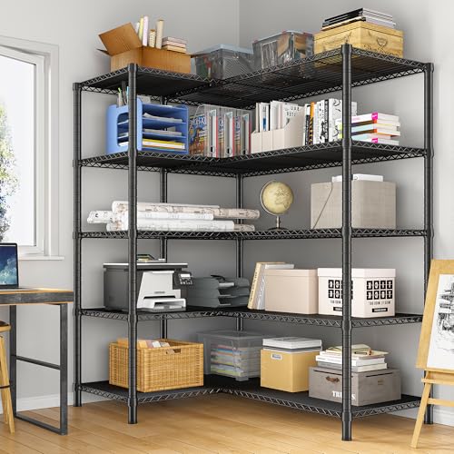Romorgniz Storage Shelves, 1200 Load Heavy-Duty & L-Shaped, for Kitchen | 5 Tier shelf 52.36" W,Waterproof & rust-resistant,flexible L/H shaped,Tool-free Assembly, Adjustable shelves,Pantry shelf - size: 13.78"D x 52.36"W x 70.8"H