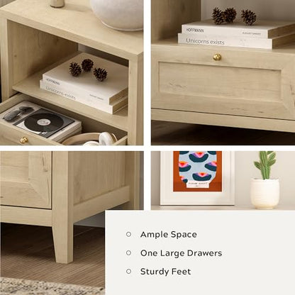 Modern Nightstands Set of 2, Farmhouse End Side Table with Drawer Freestanding Wide Bedside Table for Living Room Bedroom Sofa, Light Oak - color: 1 Drawer/Light Oak, size: 2PCS