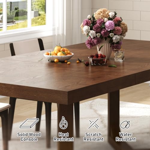 Hlivelood 71 Inch Farmhouse Dining Table, Solid Wood Rustic Kitchen Table, Large Wooden Rectangular Dinner Table for Dining Room, Home Office, Living Room Furniture, Easy Assembly, Walnut - color: Walnut