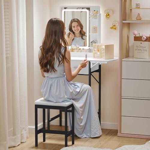 Small Vanity Desk for Mini Space: Compact Makeup Table Set for Tiny Bedroom - Space Saving Vanity for Girls - color: Black