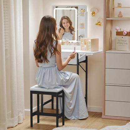 Small Vanity Desk for Mini Space: Compact Makeup Table Set for Tiny Bedroom - Space Saving Vanity for Girls - color: Black
