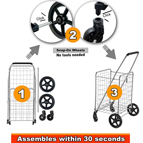 Wellmax WM99024S Grocery Utility Shopping Cart, Easily Collapsible and Portable to Save Space and Heavy Duty, Light Weight Trolley with Rolling Swivel Wheels - size: Medium