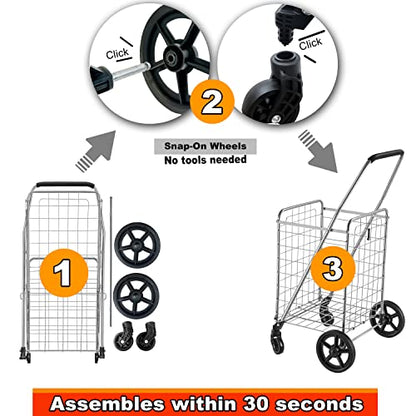 Wellmax WM99024S Grocery Utility Shopping Cart, Easily Collapsible and Portable to Save Space and Heavy Duty, Light Weight Trolley with Rolling Swivel Wheels - size: Medium