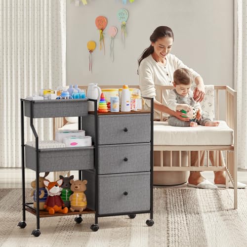 Modanais Baby Diaper Caddy Organizer Cart - 3 Tier Rolling Cart with Dividers and Drawers, Easy To Assemble, Mobile Utility Cart with Wheels for Nursery, Bedroom, Changing Table & Crib | 3 Tier Rolling Cart, Easy To Assemble, Mobile Utility Cart with Whee