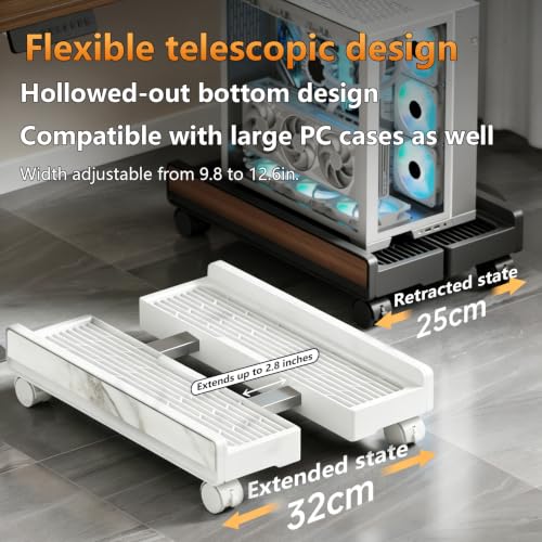 Heavy-Duty Adjustable Mobile CPU Stand with Locking Wheels,PC Tower Floor Cart,Ventilated Rolling Computer Holder Fits Most Gaming&Office Towers, Under Desk PC Riser with Caster Wheels (Marble Pattern) - color: Marble Pattern