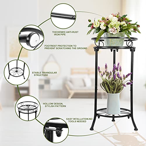 2 Pack Tall Plant Stand Indoor Outdoor, 20.3" 2 Tier Metal Plant Stand with Flower Pot Holder, Plant Rack Display Shelf for Home Garden, Patio & Balcony Decor