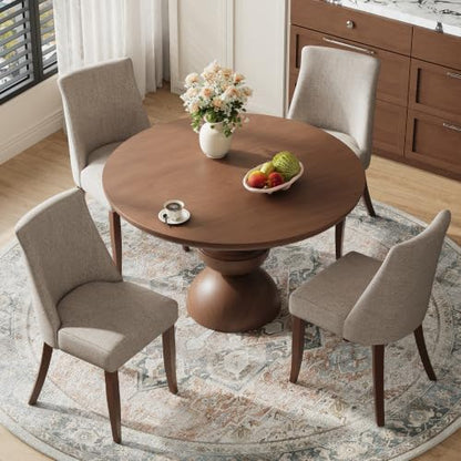 COLAMY Upholstered Dining Chairs Set of 4, Mid Century Modern Kitchen Chairs with Back, Farmhouse Fabric Side Dining Room Chairs with Wood Legs for Dining Room Restaurant, Brown - color: Brown, size: Set of 4