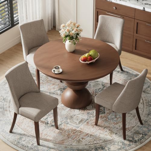 COLAMY Upholstered Dining Chairs Set of 6, Mid Century Modern Kitchen Chairs with Back, Farmhouse Fabric Side Dining Room Chairs with Wood Legs for Dining Room Restaurant, Brown - color: Brown, size: Set of 6