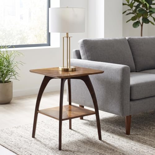Sandstone Home LAX Mid-Century Modern Square End Table with Starburst Top – 18” Accent Table with Shelf, Warm Nutmeg Brown and Espresso Finish Retro Side Table or Nightstand for Living Room or Bedroom - color: Warm Nutmeg Brown and Espresso