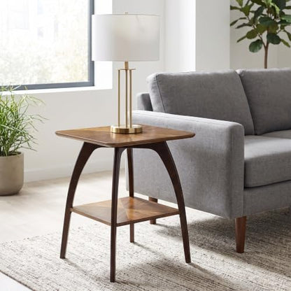 Sandstone Home LAX Mid-Century Modern Square End Table with Starburst Top – 18” Accent Table with Shelf, Warm Nutmeg Brown and Espresso Finish Retro Side Table or Nightstand for Living Room or Bedroom - color: Warm Nutmeg Brown and Espresso