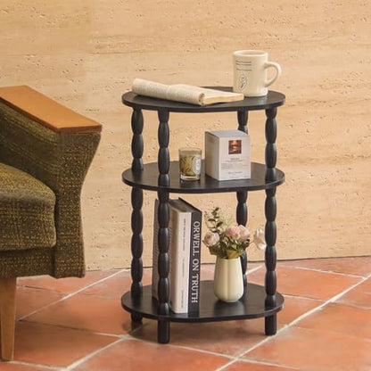 MaxSmeo Black Side Table, 3-Tier Small Oval End Table, Modern Night Stand Wood Accent Table for Living Room, Bedroom, Black - color: Black