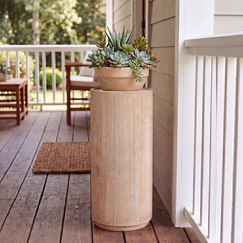 Christopher Knight Home Hani 22.24" Tall MGO Plant Stand Outdoor & Indoor Use, Patio Pedestal For Garden Decor, Modern Flower Stands For Entryway, Side Table For Patio Furniture Set, Natural - color: Natural