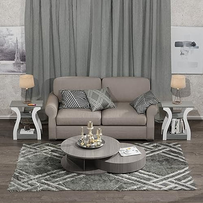 FROMJBEST End Tables Living Room Set of 2,Grey End Table with Charging Station,Grey Side Table, Nightstand for Bedroom, 3 Tier End Table with Storage Shelf for Living Room - color: Grey