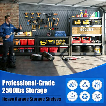 36" W Metal Shelves for Garage Storage, 16" D Garage Shelving Heavy Duty, 5 Tier Adjustable Steel Standing Shelf Units for Basement, Industrial, Shop, Pantry, Warehouse, Kitchen, Black - size: 5 Tier 35.4" W x 15.8" D x 71.2" H