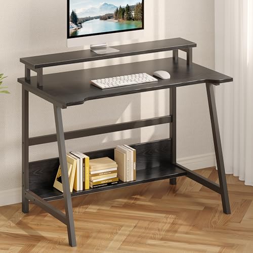 ALISENED 31.5 Inch Small Office Desk with Storage, Small Desk for Small Spaces, Compact Home Office Desk, Mini Study Desk for Bedroom, Black - color: Black