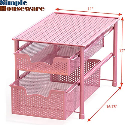 Simple Houseware Stackable 2 Tier Sliding Basket Organizer Drawer, Pink - color: Pink, size: 2-Tier