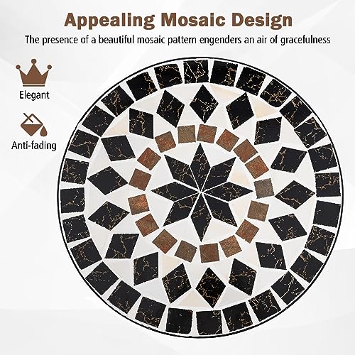 Giantex 24 Inch Patio Bistro Table, Mosaic Round Table w/Ceramic Tile Tabletop, Heavy-Duty Metal Structure, Outdoor Dining Table for Backyard, Garden, Porch (Black (Star Pattern)) - color: Black (Star Pattern)