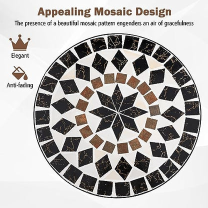 Giantex 24 Inch Patio Bistro Table, Mosaic Round Table w/Ceramic Tile Tabletop, Heavy-Duty Metal Structure, Outdoor Dining Table for Backyard, Garden, Porch (Black (Star Pattern)) - color: Black (Star Pattern)