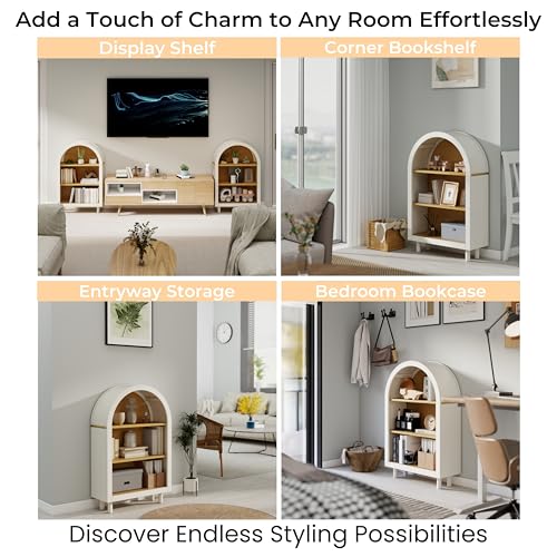 37" Arched Bookcase, Kids Bookshelf, Modern 3-Tier Open Bookshelf, Low Short Storage Shelves Bookcase, Arched Storage Cabinet for Office, Living Room, Entryway, Oak (Oak)